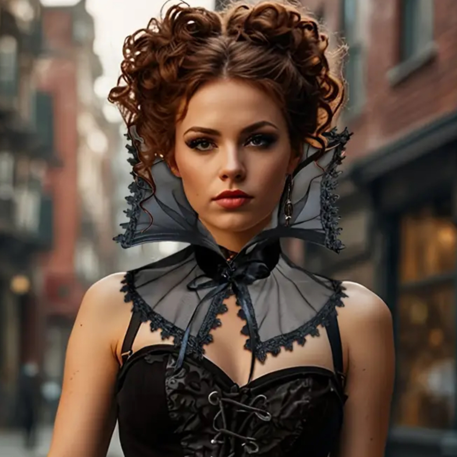 Neck Drama Included – Gothic Vampire Collar & Sleeve Set Sheer Lace Cosplay