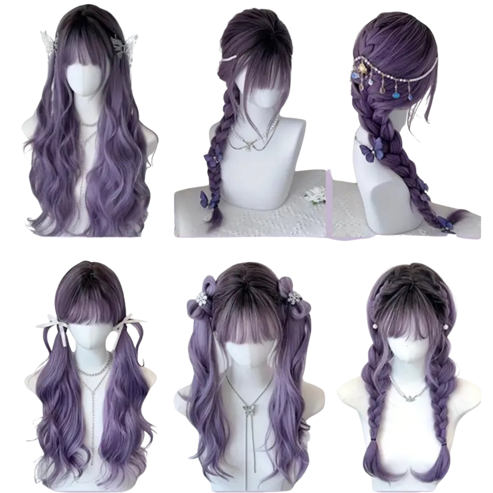 Long Wavy Lavender Wig with Bangs Adjustable Cosplay Wig for Goth, Anime Fairy