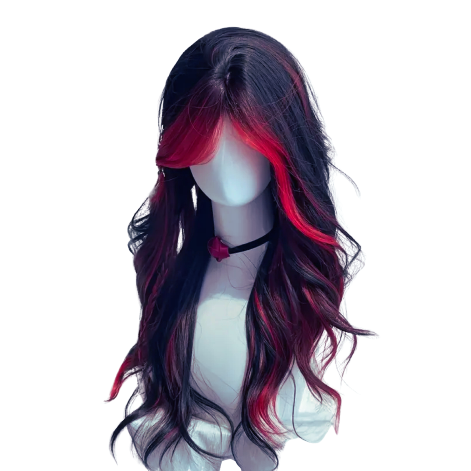 Red and Black Cosplay Wig with Curtain Bangs Gothic Layered Demon Hair 60cm