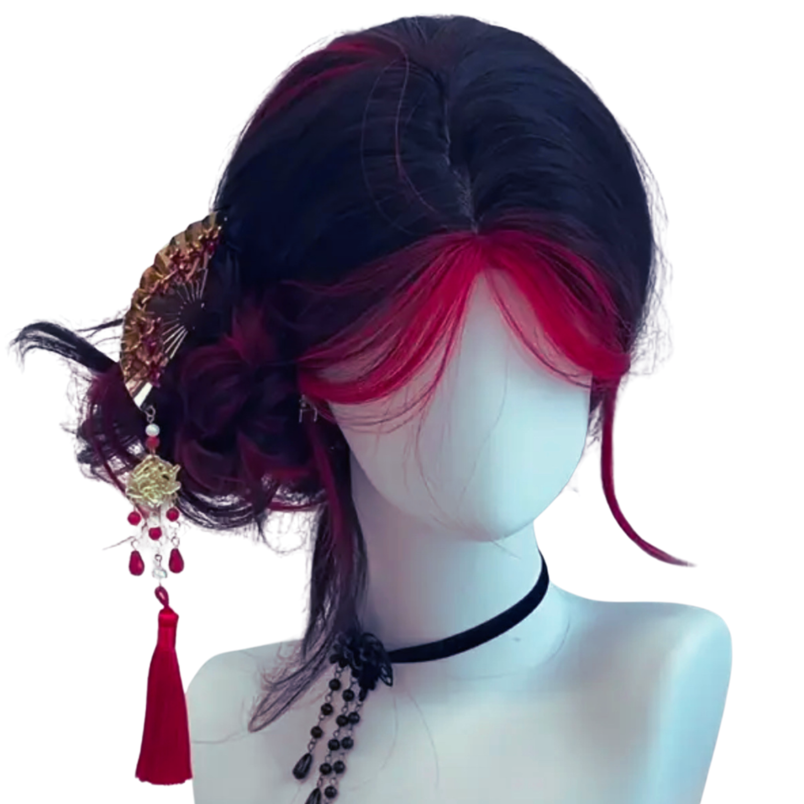 Red and Black Cosplay Wig with Curtain Bangs Gothic Layered Demon Hair 60cm