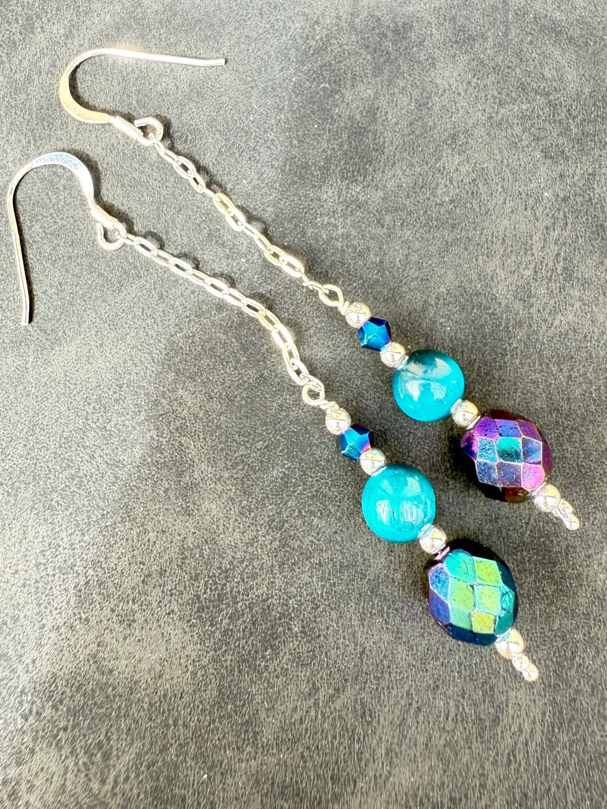 Vintage Crystal Sterling Silver Earrings Long Earrings Cats Eye Earrings