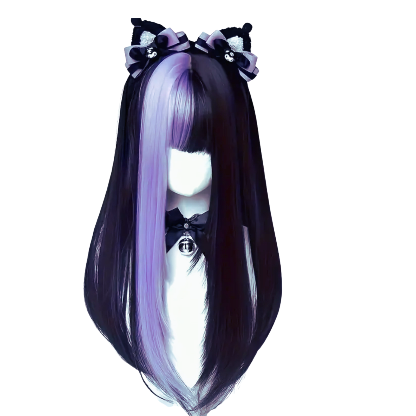 Split Black & Lavender Straight Wig with Fringe Gothic Lolita Cosplay Wig
