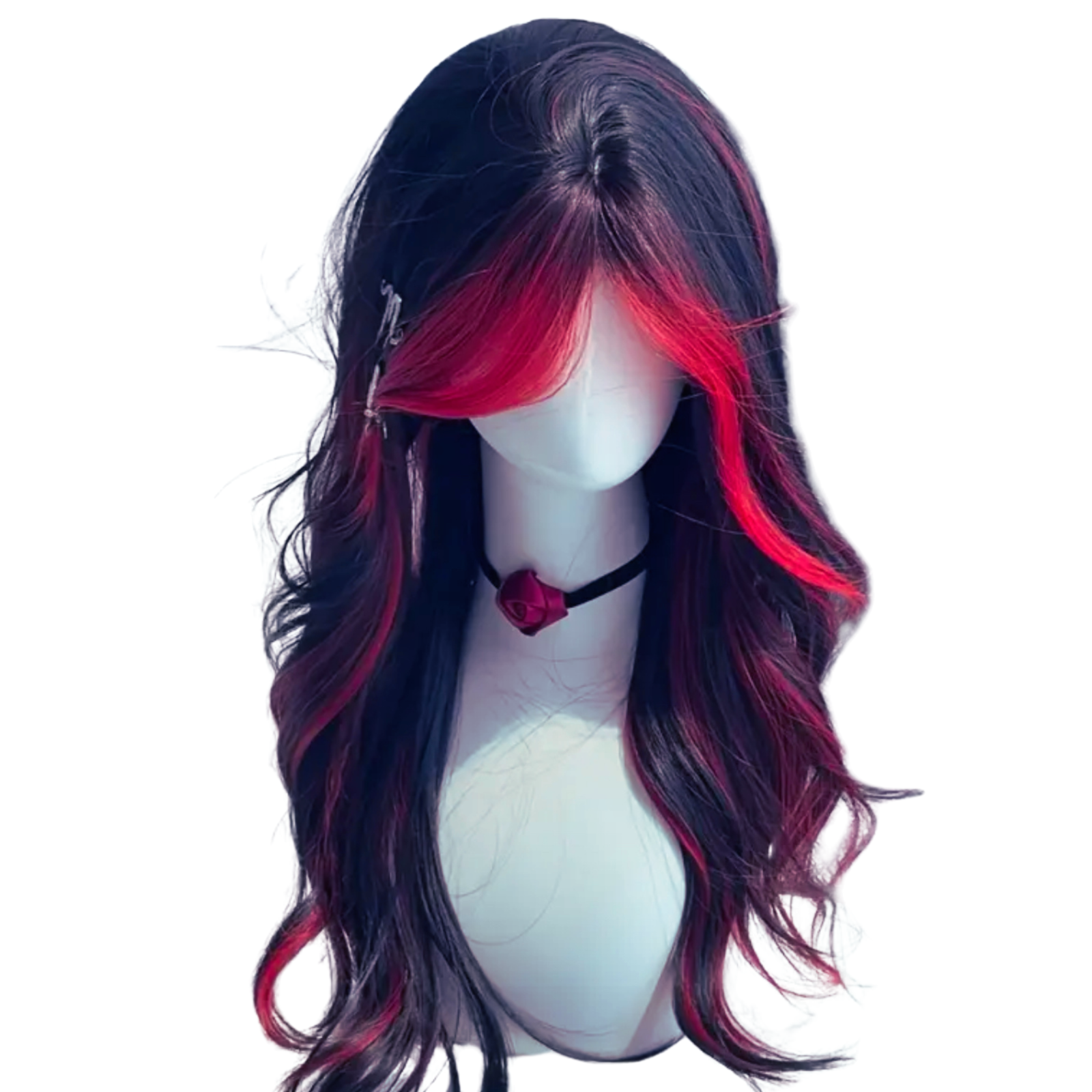 Red and Black Cosplay Wig with Curtain Bangs Gothic Layered Demon Hair 60cm