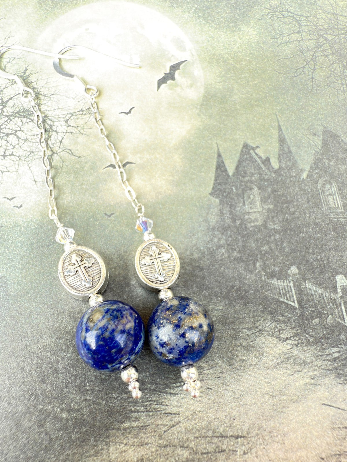 lapis lazuli earrings sterling silver 925 Drop Earrings Silver Gothic Earrings