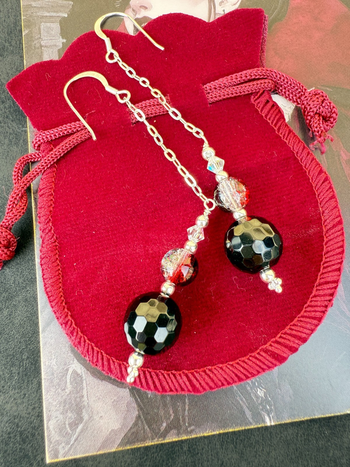 925 Silver Earrings Black Earrings Gothic Earrings Spiritual Gifts Long Earrings