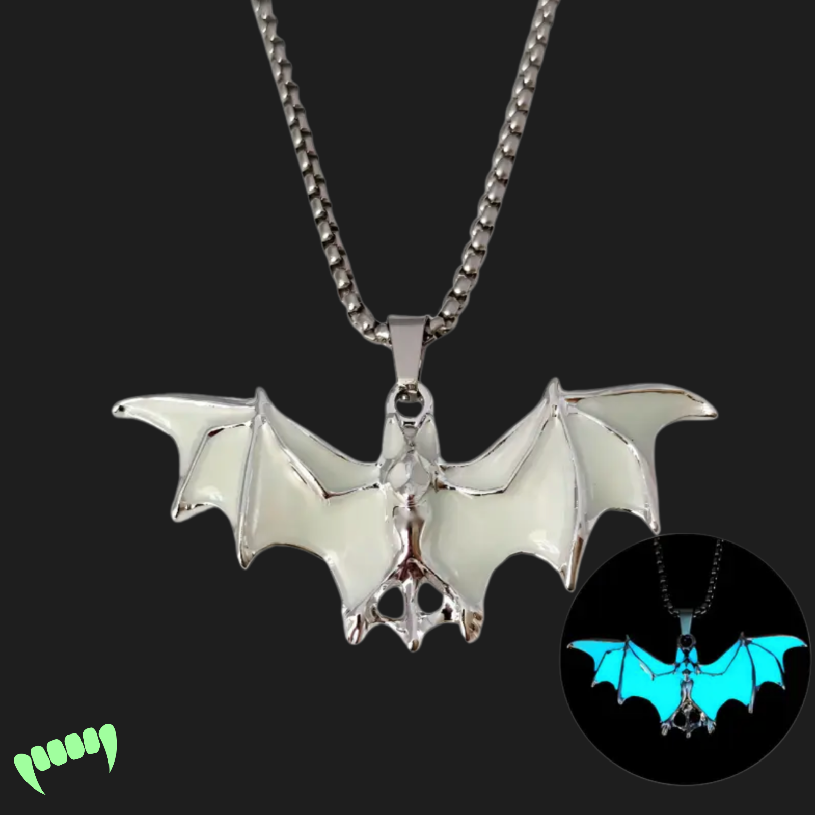 Glow in the Dark Bat Necklace Gothic Pendant Chain  Alt Jewellery Vibes