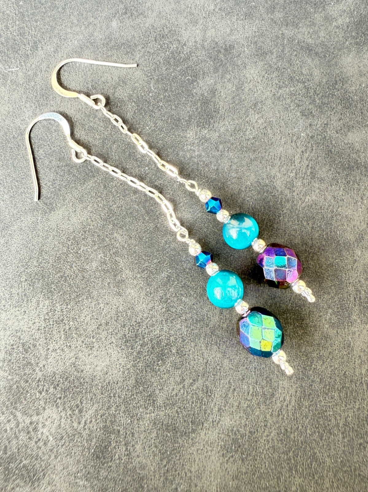 Vintage Crystal Sterling Silver Earrings Long Earrings Cats Eye Earrings