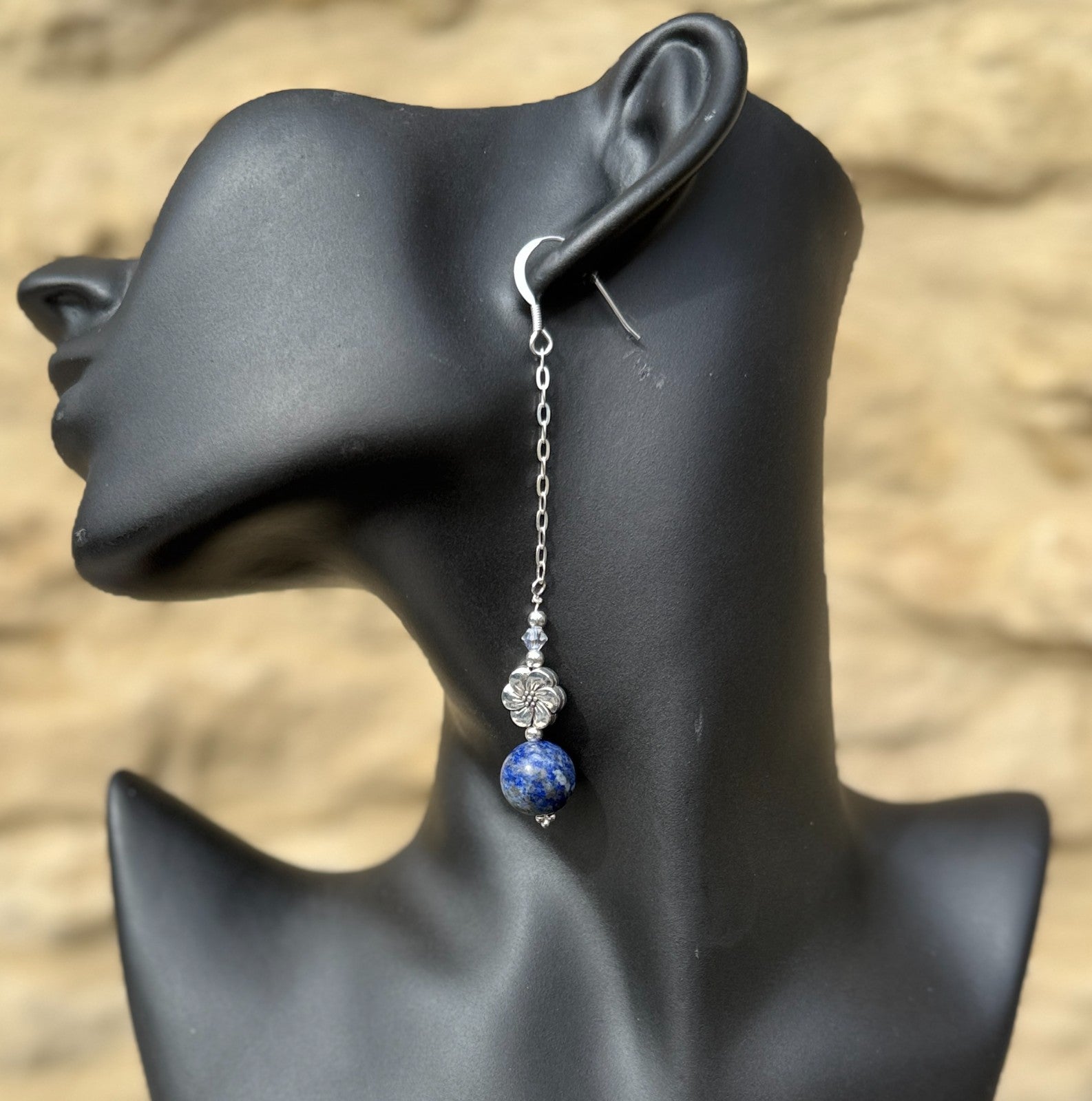 925 sterling silver earrings long earrings lapis lazuli & Austrian Crystals