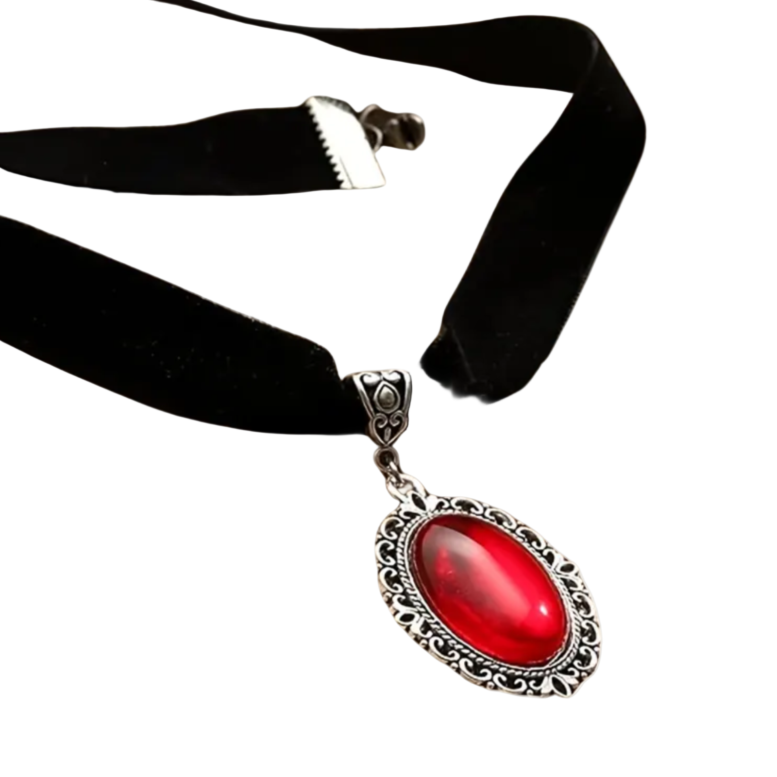 Gothic Velvet Choker with Red Gem Pendant Vampire Core Accessory
