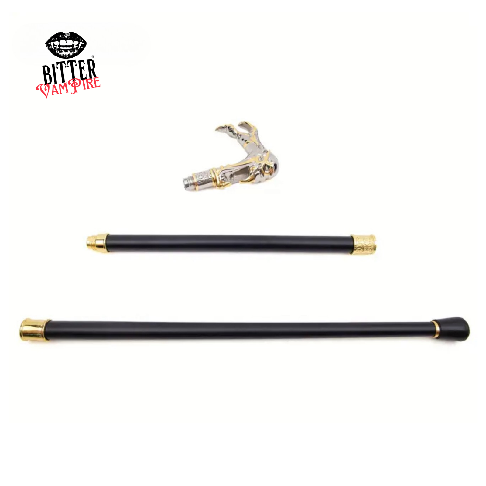 Steal Their Souls – Gothic Vampire Skull Cane, Golden Talon Walking Stick