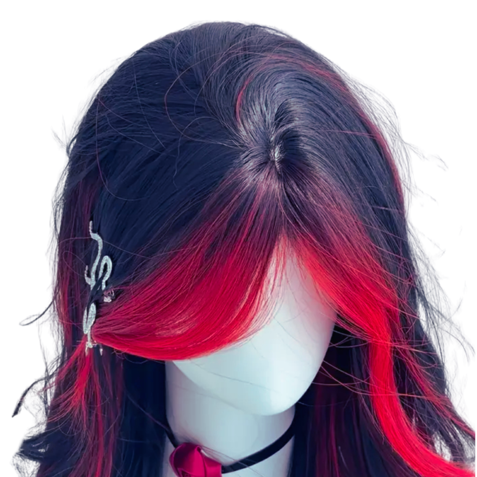 Red and Black Cosplay Wig with Curtain Bangs Gothic Layered Demon Hair 60cm
