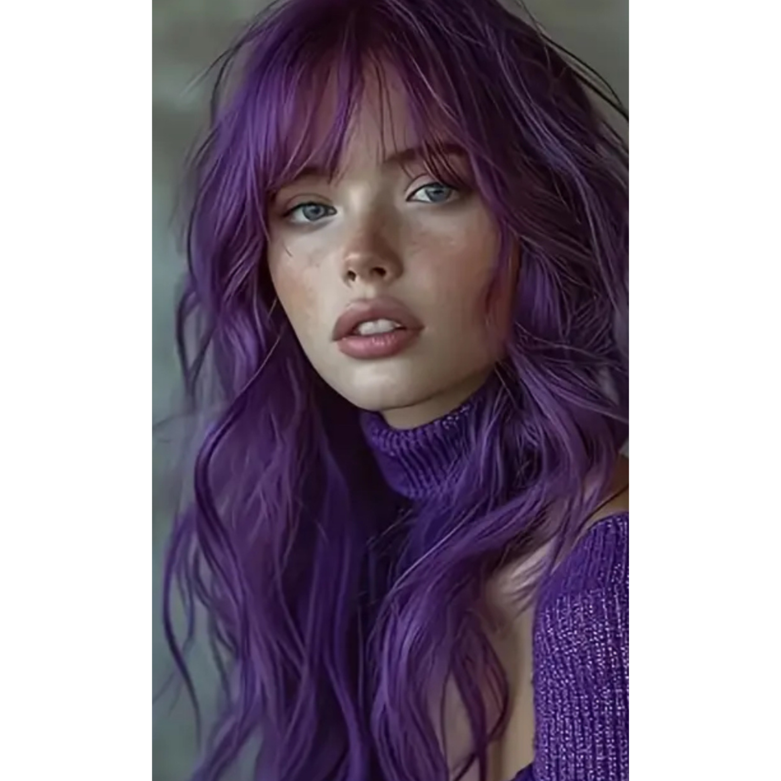 Long Wavy Purple Wig with Fringe Cosplay Wig for Goth, Anime & Everyday Glam