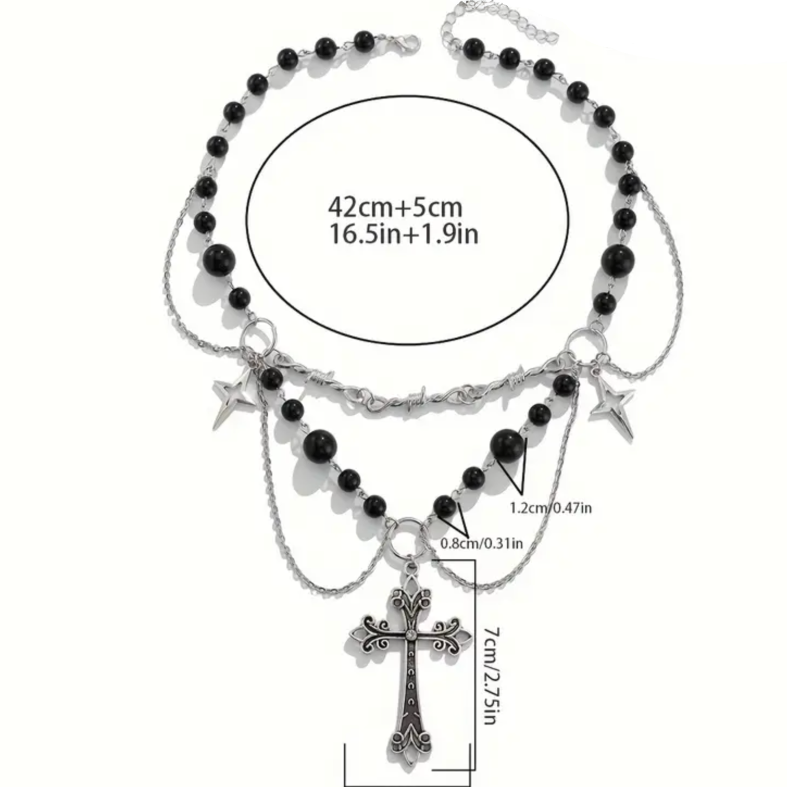 Layered Gothic Cross Necklace Purple Beads Star Charms Barbed Wire Choker