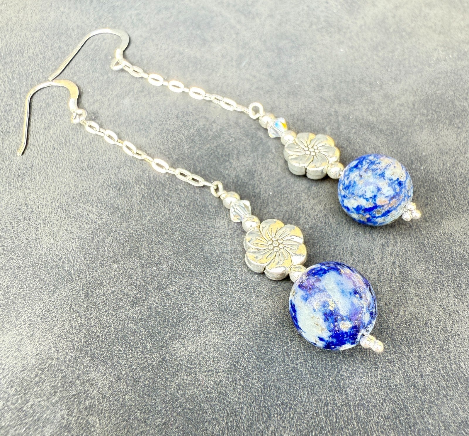 925 sterling silver earrings long earrings lapis lazuli & Austrian Crystals