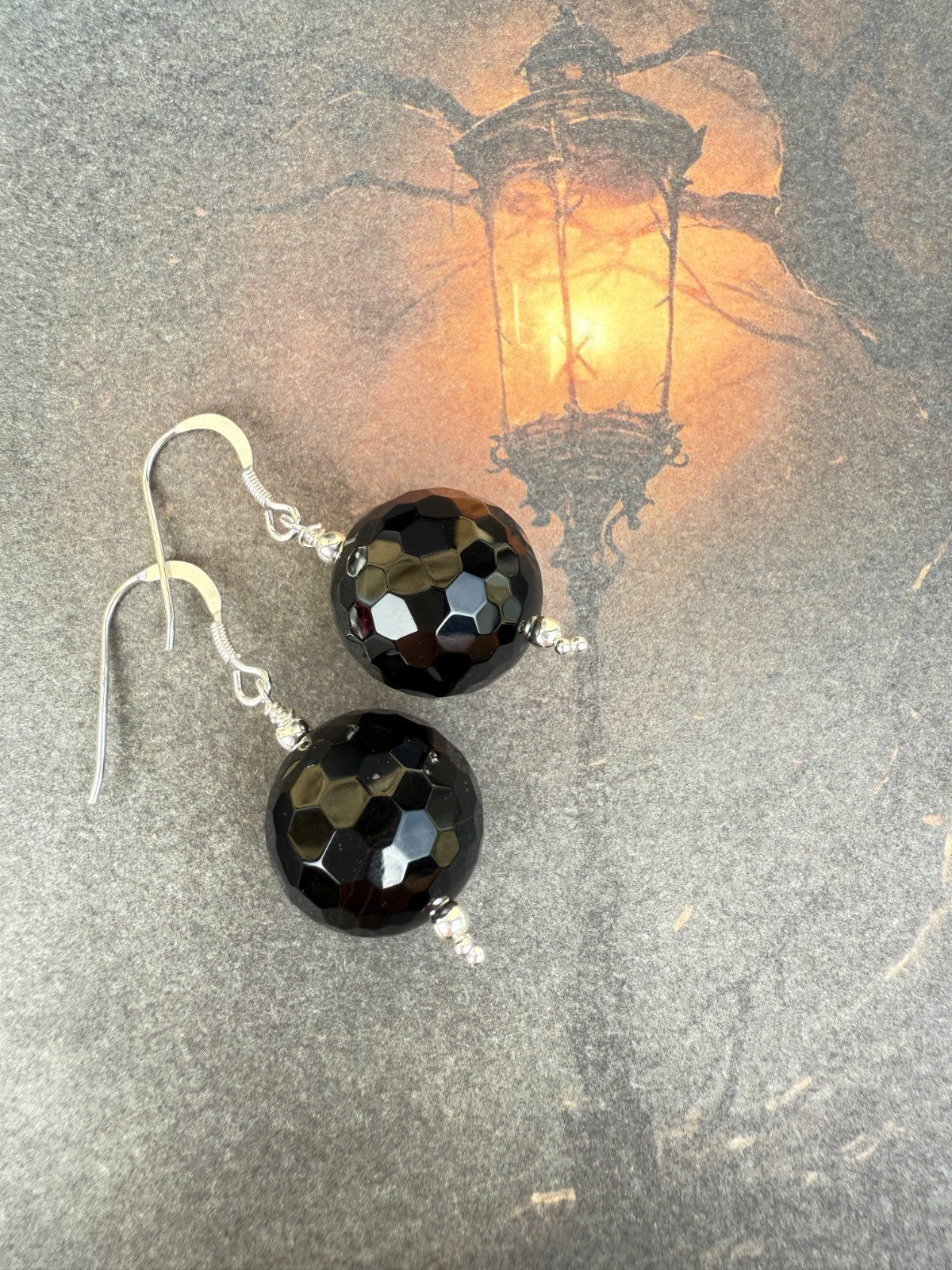 Gothic Jewellery Sterling Silver Earrings Vintage Glass Black Earrings Large 925