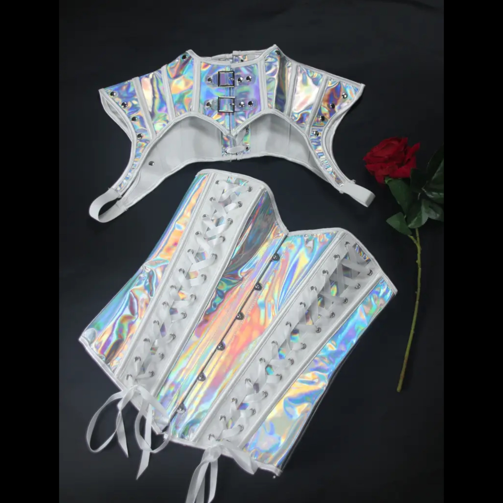 Slay in the Spotlight – Holographic Cyberfang 2-Part Gothic Corset Cosplay Top