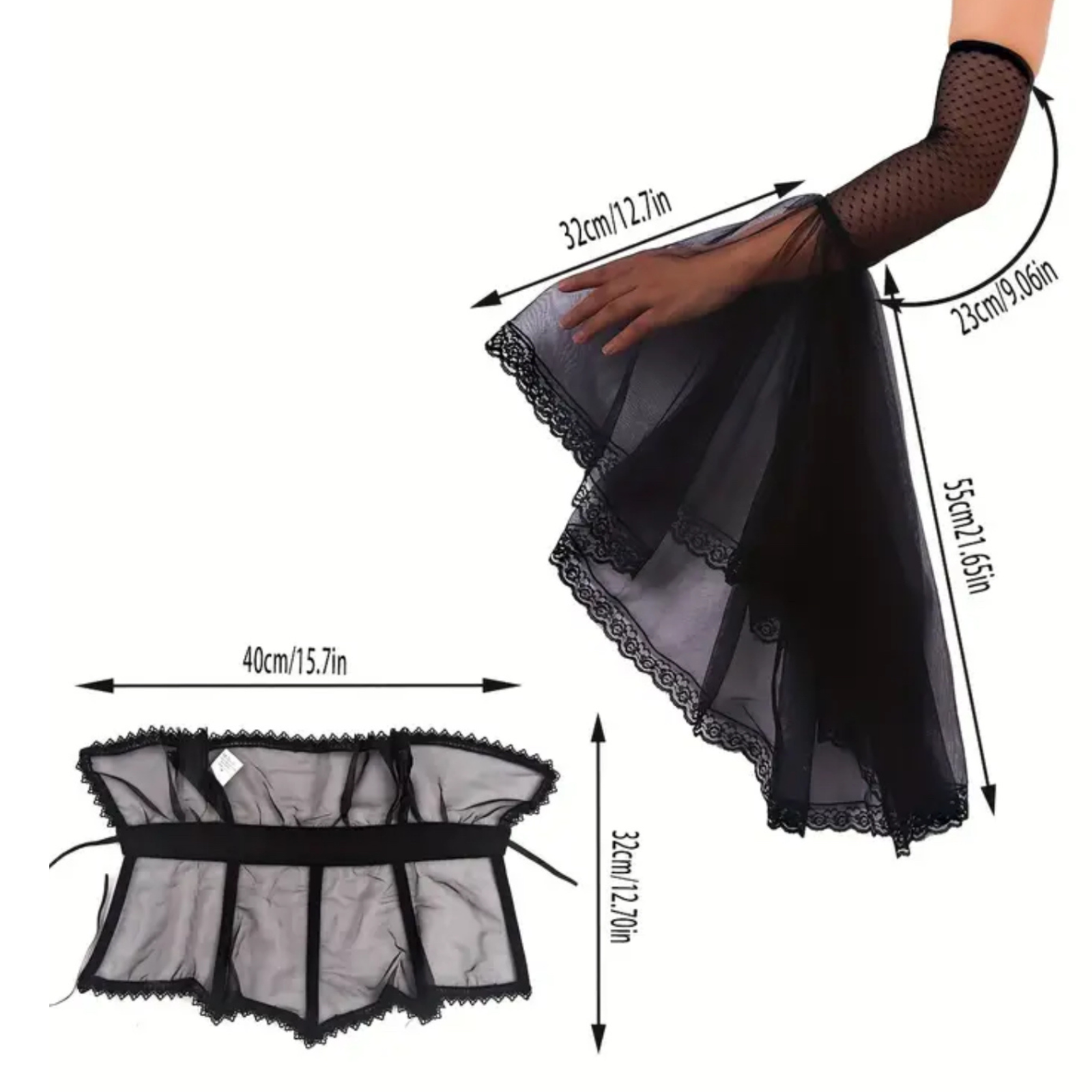 Neck Drama Included – Gothic Vampire Collar & Sleeve Set Sheer Lace Cosplay