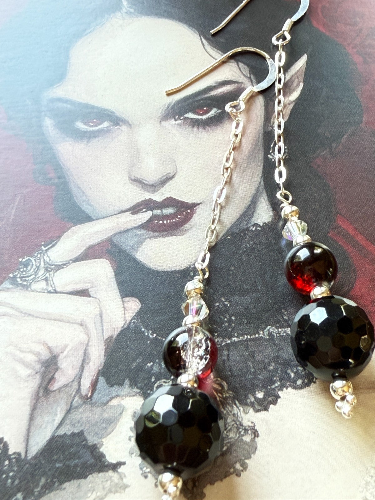 925 Silver Earrings Black Earrings Gothic Earrings Spiritual Gifts Long Earrings