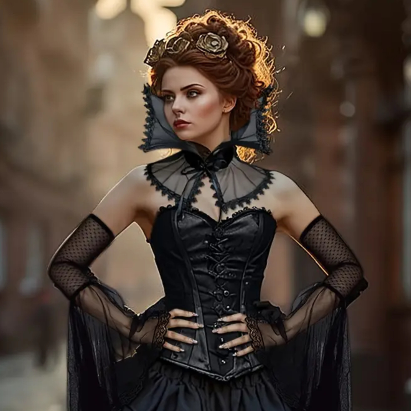 Neck Drama Included – Gothic Vampire Collar & Sleeve Set Sheer Lace Cosplay