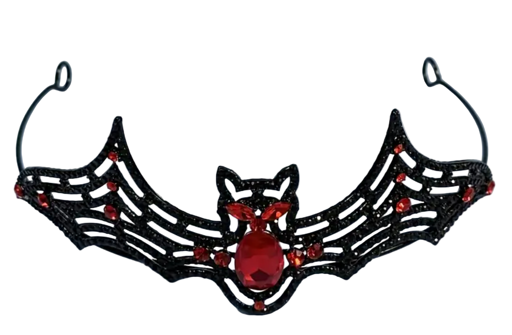 Decorative bat-shaped ornament with red gemstones 