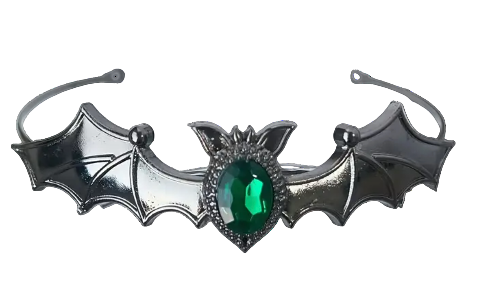Bat-shaped headband with a green gemstone 