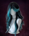 Siren’s Curse Wig – Black & Teal Long Wavy Cosplay Hair for Goth Transformations