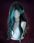 Siren’s Curse Wig – Black & Teal Long Wavy Cosplay Hair for Goth Transformations