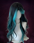 Siren’s Curse Wig – Black & Teal Long Wavy Cosplay Hair for Goth Transformations