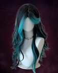 Siren’s Curse Wig – Black & Teal Long Wavy Cosplay Hair for Goth Transformations