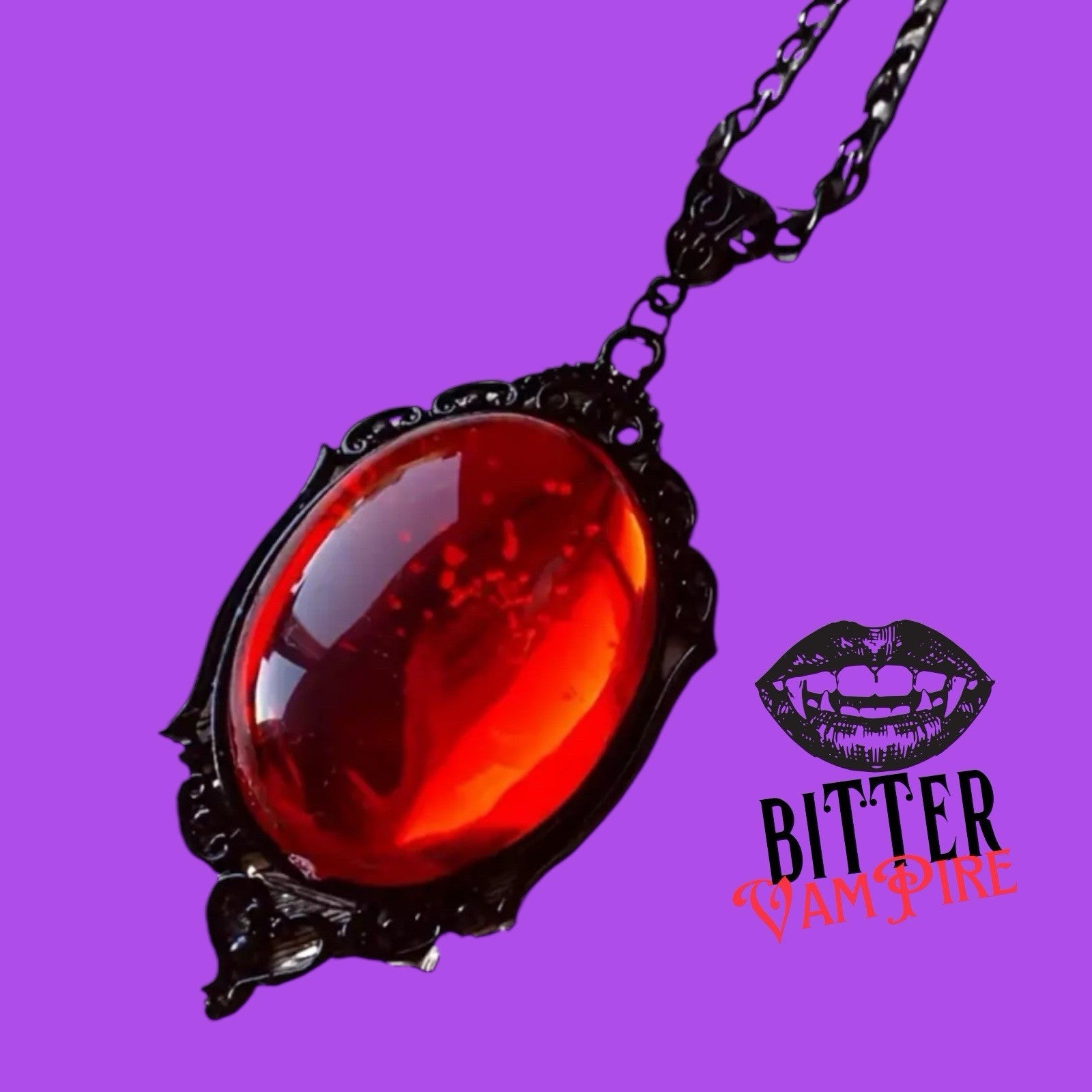 Vampire Necklace Gothic Red Glass Pendant Black Chain Halloween Jewellery new